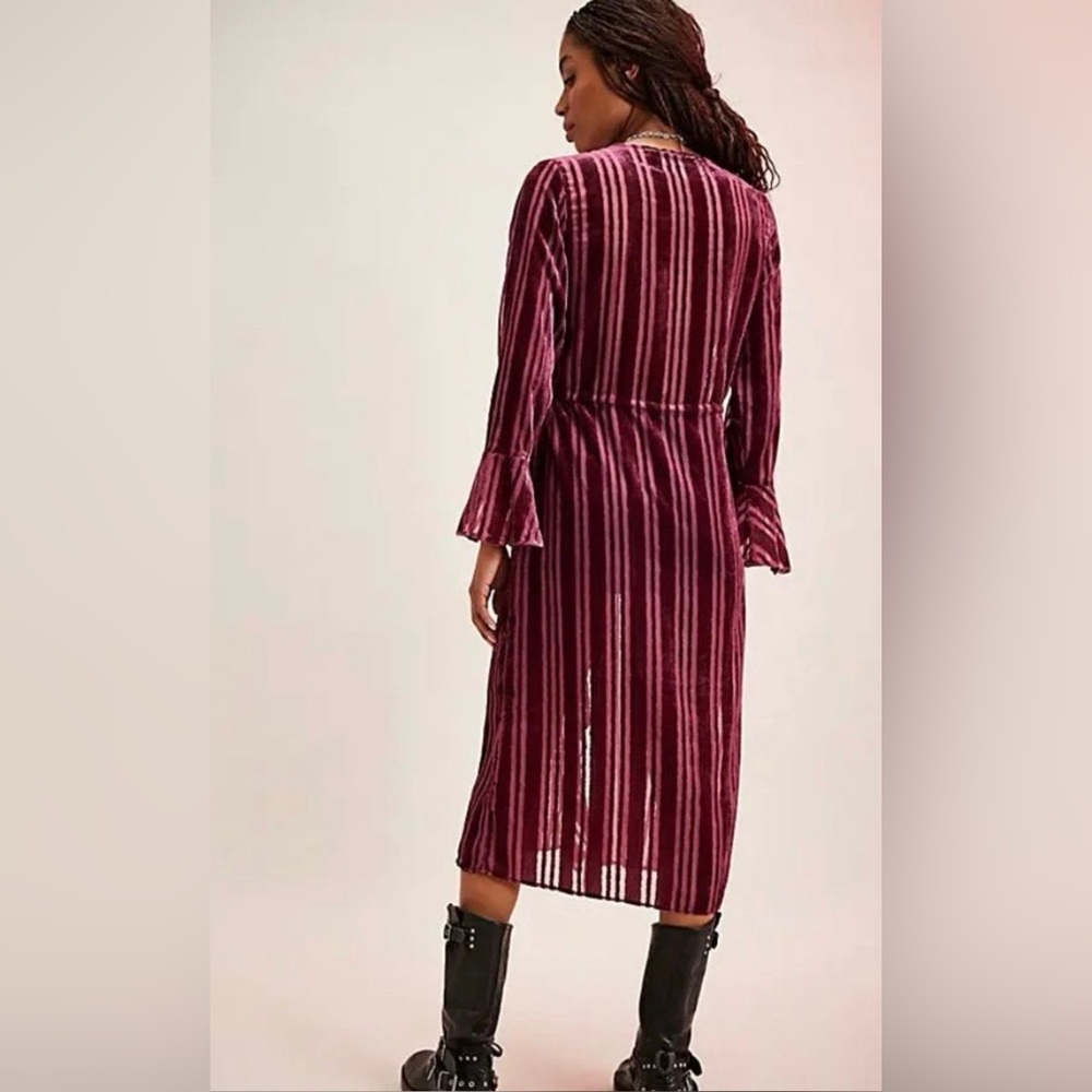 Free People Dolly Duster, Velvet, Midi Length, Robe, Burgundy, Striped, XL, NWT - Picture 3 of 7